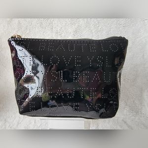 NEW- YSL Beauty Black Faux Patent Leather Makeup Cosmetic Bag
